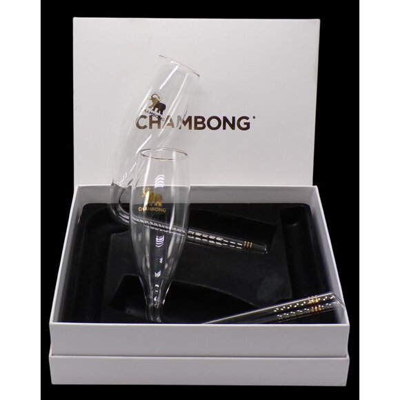 Chambong Champagne Glass Set with Gold Detailing & Decorative Box 6oz Classy AF - Picture 1 of 8